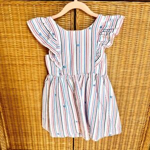 Cat & Jack Red, Blue and White Striped Ruffle-Sleeve Dress
